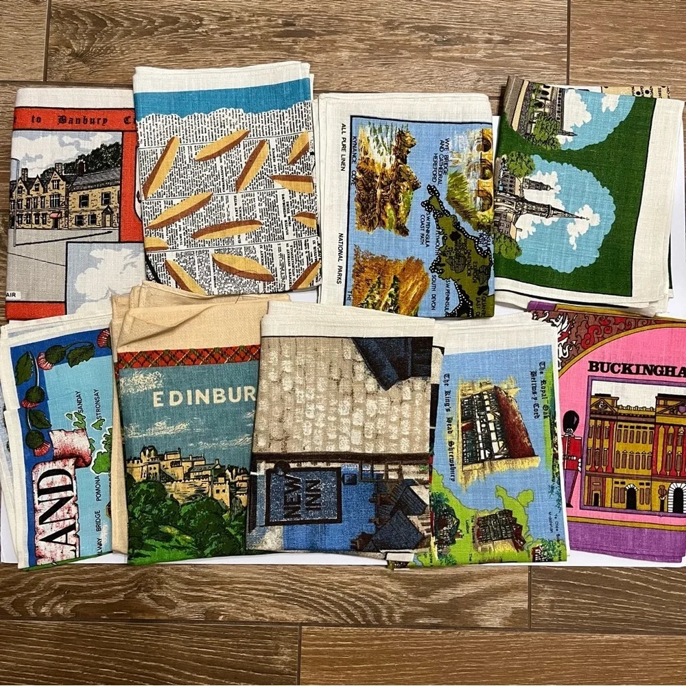 Vintage Irish Linen Tea Towels Souvenirs Set of 9 London Scotland Edinburgh